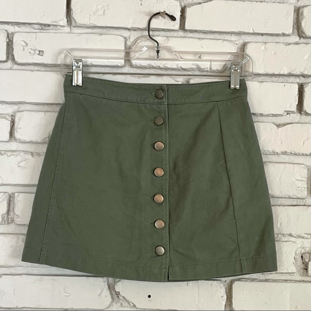 forever 21 olive green button up mini skirt